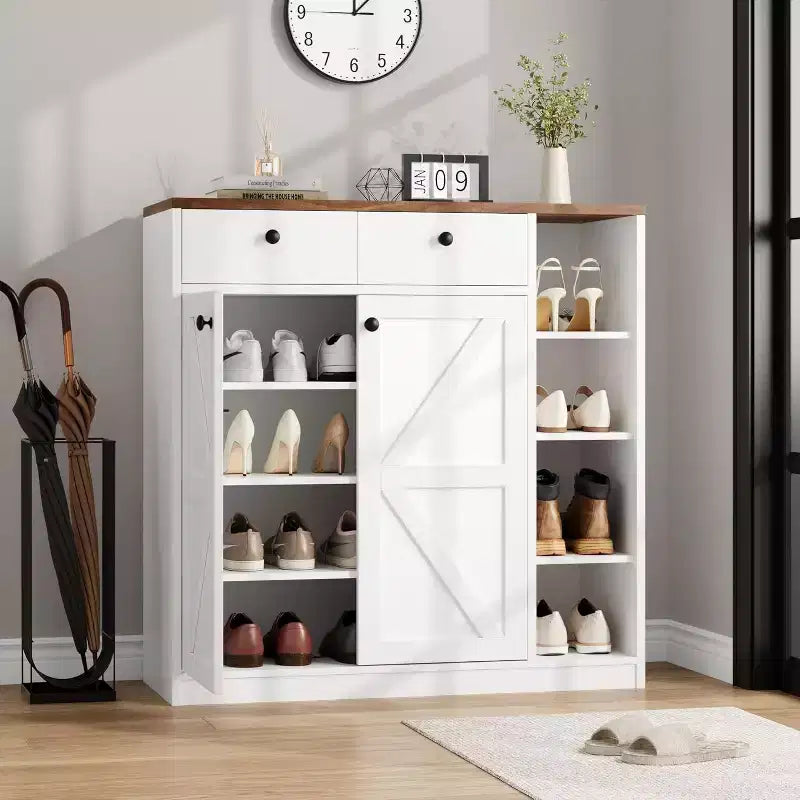Meuble à chaussures 42 paires – Organisateur à 4 niveaux avec portes et 3 étagères réglables pour entrée/porte d'entrée