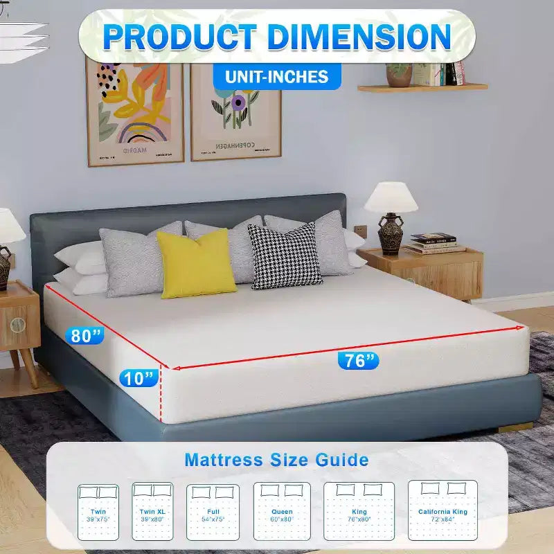 Matelas BestMassage 10 pouces, matelas en mousse à mémoire de forme au charbon de bambou, matelas de fermeté moyenne certifié CertiPUR-US