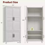 Armoire en bois de 72 po avec tringles de suspension – Grande armoire autoportante avec 18 étagères réglables, 4 portes, charnières à fermeture douce – Rangement style rustique