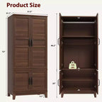 Armoire en bois de 72 po avec tringles de suspension – Grande armoire autoportante avec 18 étagères réglables, 4 portes, charnières à fermeture douce – Rangement style rustique