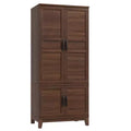 72 Wooden Wardrobe with Hanging Rails - Freestanding Tall Closet with 18 Adjustable Shelves, 4 Doors, Soft-Closing Hinges - Farmhouse Storage