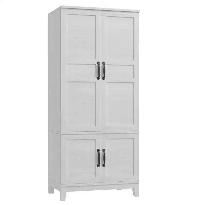 Armoire en bois de 72 po avec tringles de suspension – Grande armoire autoportante avec 18 étagères réglables, 4 portes, charnières à fermeture douce – Rangement style rustique
