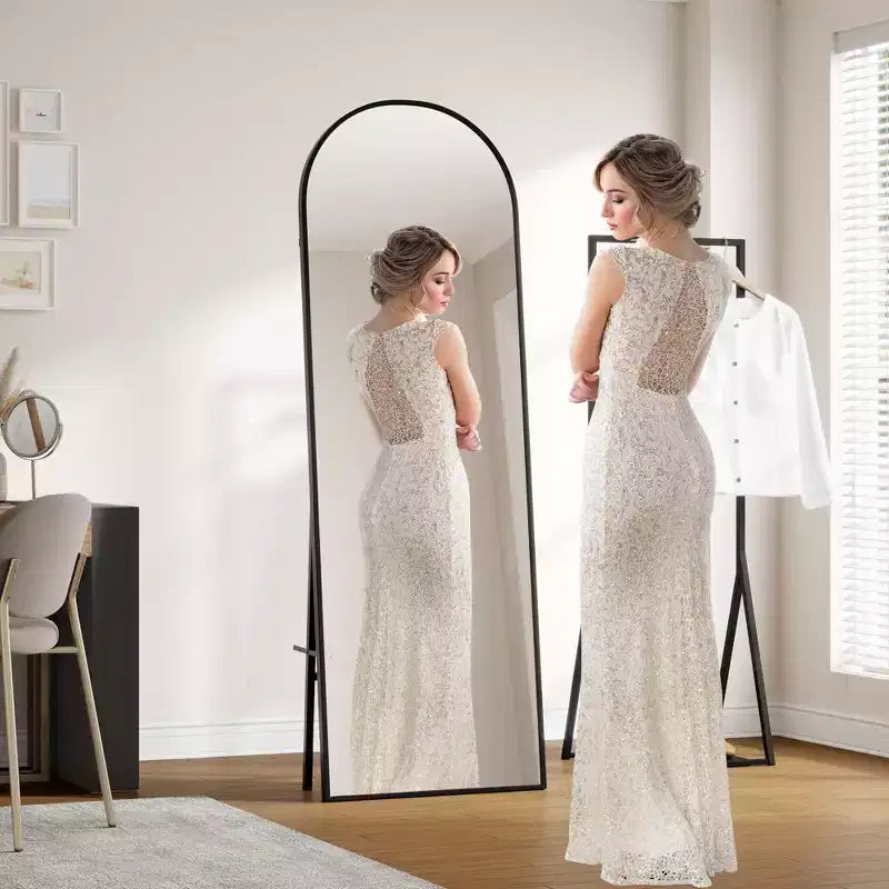 Miroir psyché arqué, Miroir psyché sur pied, Miroir inclinable sur pied avec support, Miroir mural, Grand miroir de dressing
