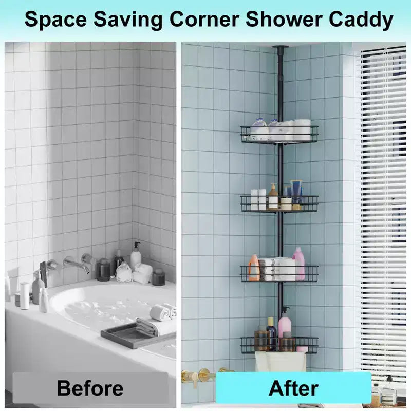 Étagère d'angle de douche réglable pour salle de bain, Étagère de salle de bain sur pied, Étagères de rangement de salle de bain 4 niveaux antirouille pour shampoing de baignoire, noir