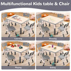 Table et 4 chaises pour enfants, réglables en hauteur, plateau effaçable, ensemble table et chaises multifonctionnel pour la lecture, le dessin, les repas