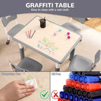 Table et 4 chaises pour enfants, réglables en hauteur, plateau effaçable, ensemble table et chaises multifonctionnel pour la lecture, le dessin, les repas
