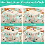 Table et 4 chaises pour enfants, réglables en hauteur, plateau effaçable, ensemble table et chaises multifonctionnel pour la lecture, le dessin, les repas
