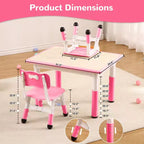 Table et 4 chaises pour enfants, réglables en hauteur, plateau effaçable, ensemble table et chaises multifonctionnel pour la lecture, le dessin, les repas