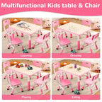 Table et 4 chaises pour enfants, réglables en hauteur, plateau effaçable, ensemble table et chaises multifonctionnel pour la lecture, le dessin, les repas