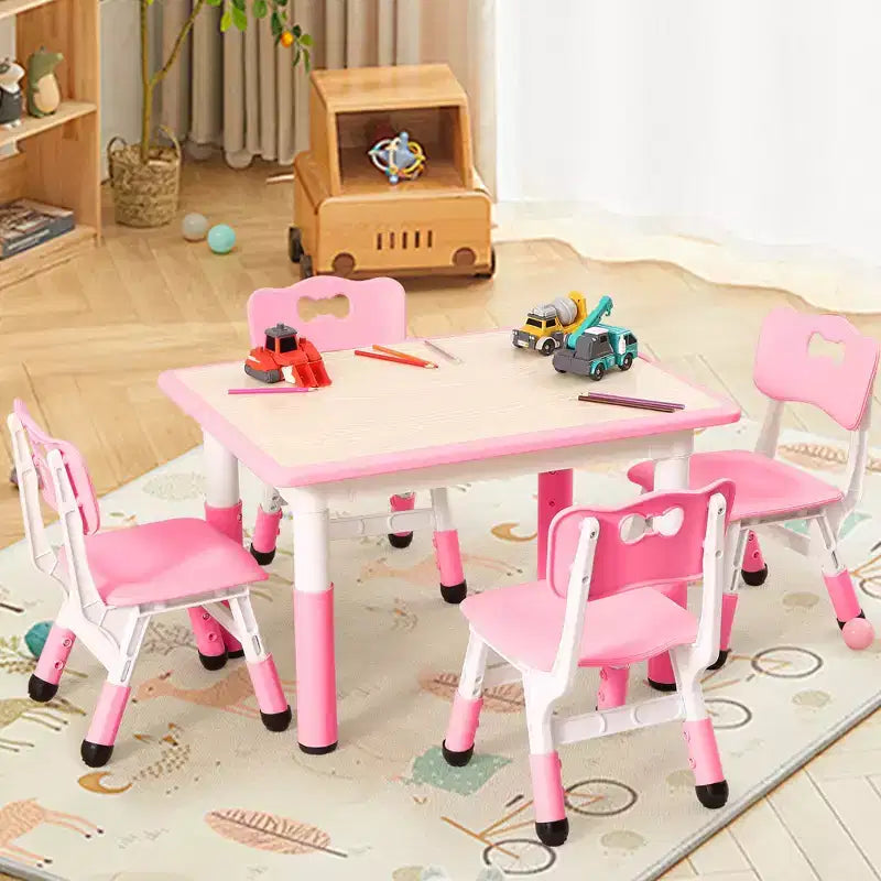 Table et 4 chaises pour enfants, réglables en hauteur, plateau effaçable, ensemble table et chaises multifonctionnel pour la lecture, le dessin, les repas
