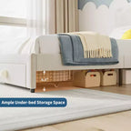 Lit pour enfant, lit plateforme jumeau rembourré, lit pour tout-petit avec tête de lit et tiroir de rangement, lit plateforme princesse