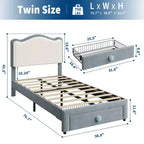 Lit pour enfant, lit plateforme jumeau rembourré, lit pour tout-petit avec tête de lit et tiroir de rangement, lit plateforme princesse