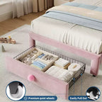 Lit pour enfant, lit plateforme jumeau rembourré, lit pour tout-petit avec tête de lit et tiroir de rangement, lit plateforme princesse