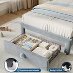 Lit pour enfant, lit plateforme jumeau rembourré, lit pour tout-petit avec tête de lit et tiroir de rangement, lit plateforme princesse