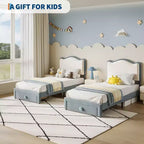 Lit pour enfant, lit plateforme jumeau rembourré, lit pour tout-petit avec tête de lit et tiroir de rangement, lit plateforme princesse