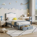 Bed Frame for Kids, Twin Upholstered Platform Bed Frame, Toddler Bed Frame with Headboard and Storage Drawer, Princess Platform Bed