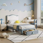 Bed Frame for Kids, Twin Upholstered Platform Bed Frame, Toddler Bed Frame with Headboard and Storage Drawer, Princess Platform Bed