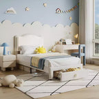 Lit pour enfant, lit plateforme jumeau rembourré, lit pour tout-petit avec tête de lit et tiroir de rangement, lit plateforme princesse