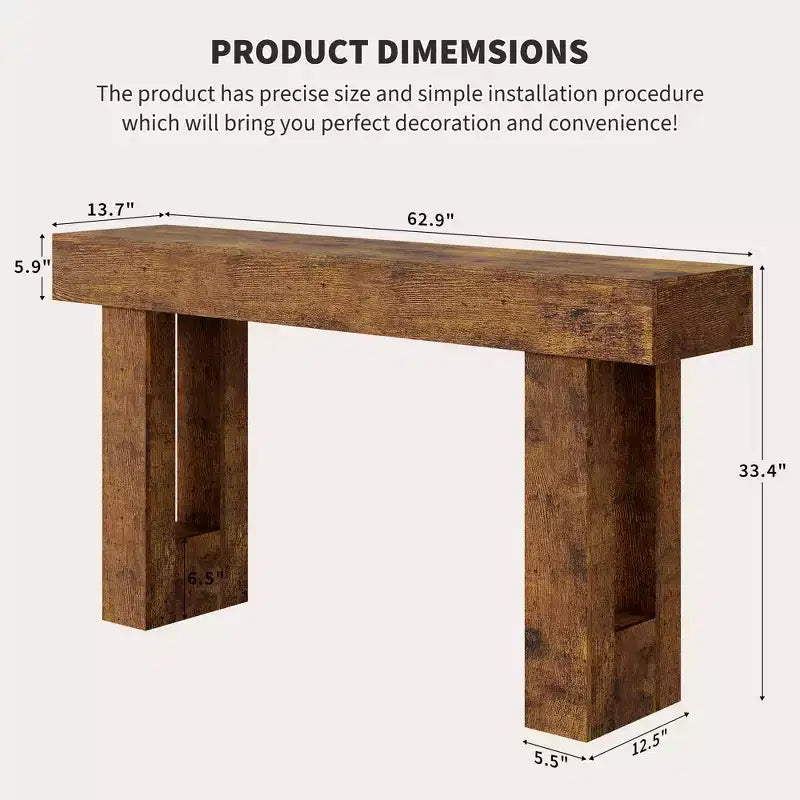 63 table console de ferme - longue table de canapé derrière le canapé, table d'entrée en bois pour salon, couloir, entrée, design rectangulaire rustique