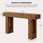 63 table console de ferme - longue table de canapé derrière le canapé, table d'entrée en bois pour salon, couloir, entrée, design rectangulaire rustique