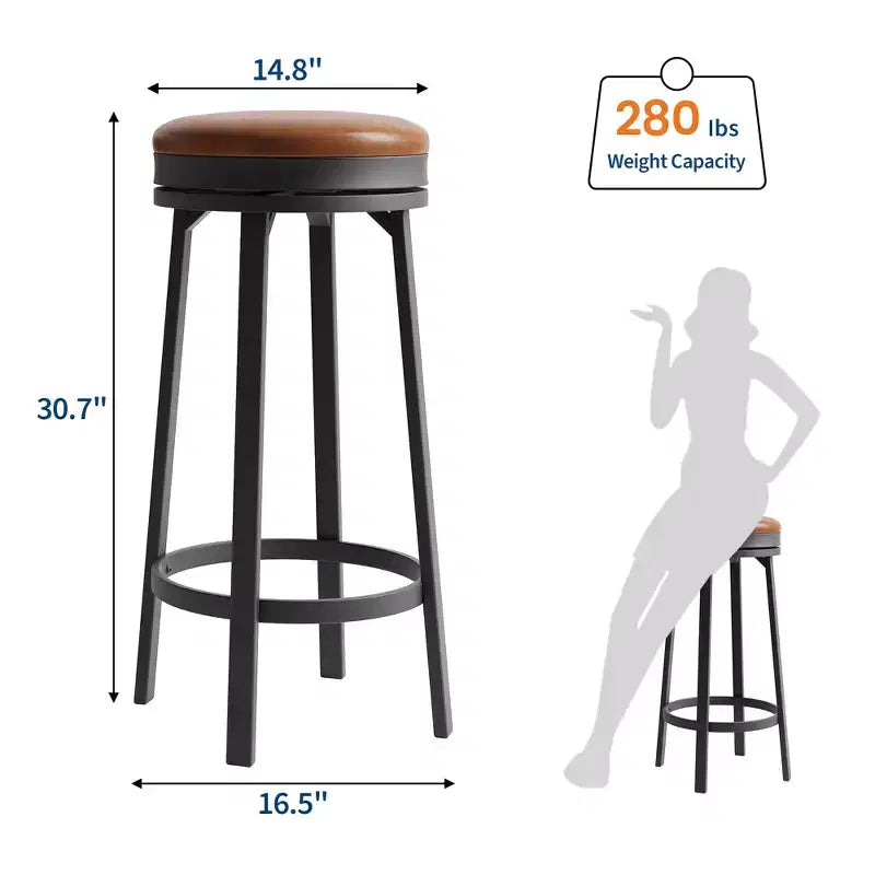 Tabouret de bar pivotant sans dossier de 76 cm avec repose-pieds, revêtement en cuir PU et cadre en métal pour îlot de cuisine