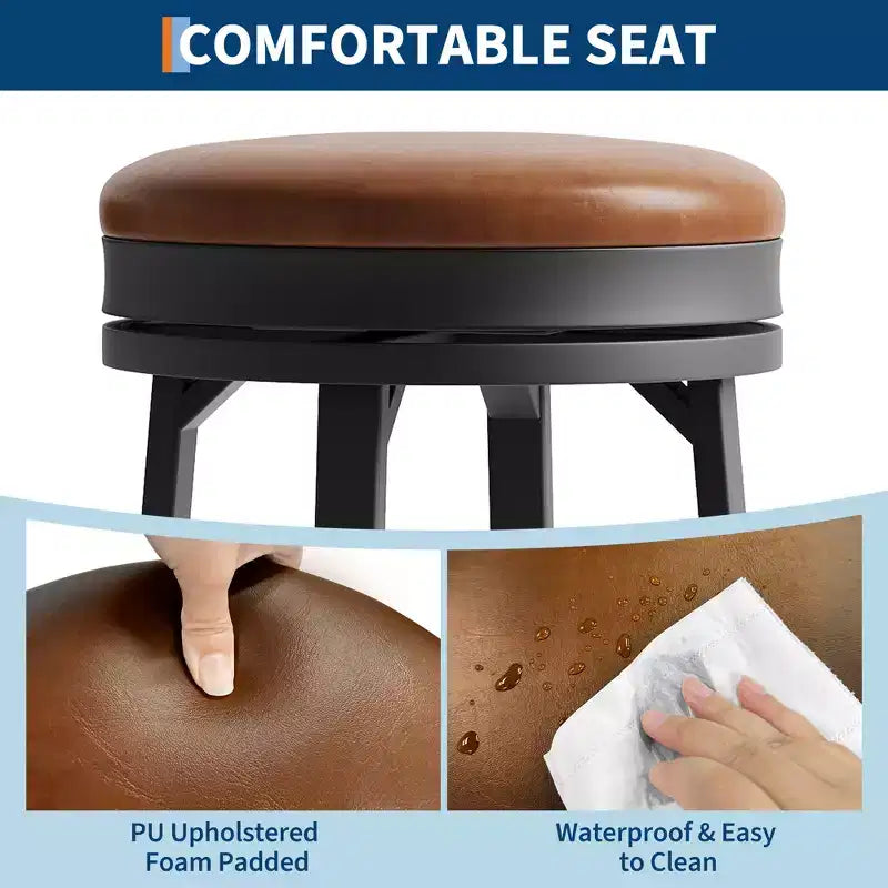 Tabouret de bar pivotant sans dossier de 76 cm avec repose-pieds, revêtement en cuir PU et cadre en métal pour îlot de cuisine