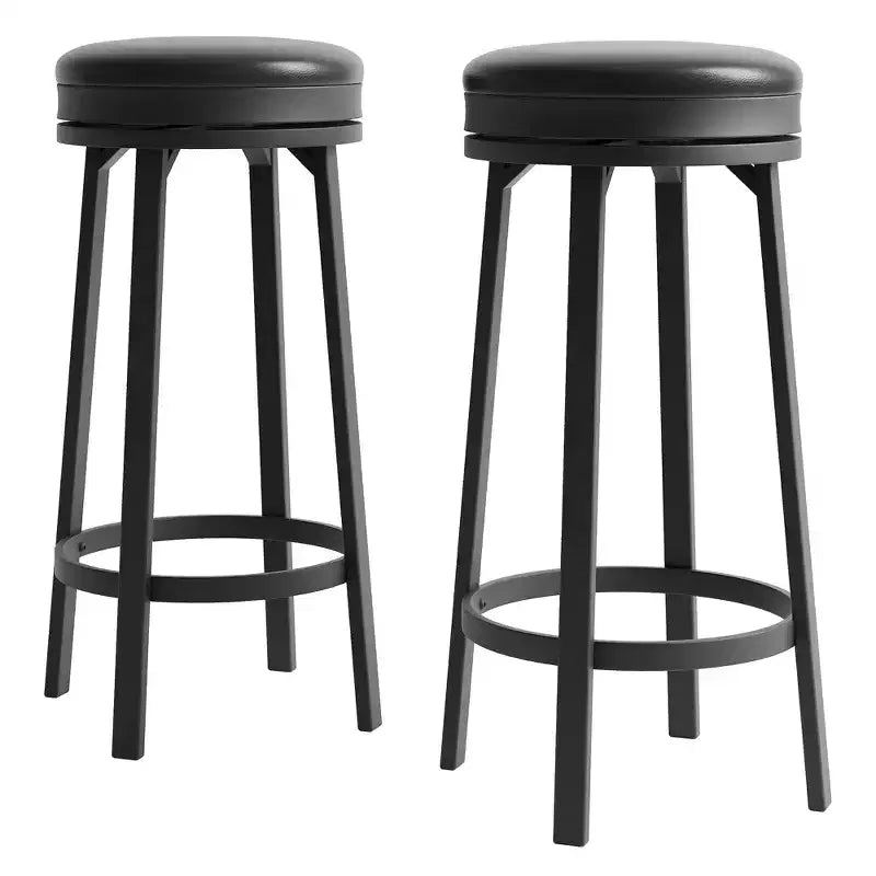 Tabouret de bar pivotant sans dossier de 76 cm avec repose-pieds, revêtement en cuir PU et cadre en métal pour îlot de cuisine