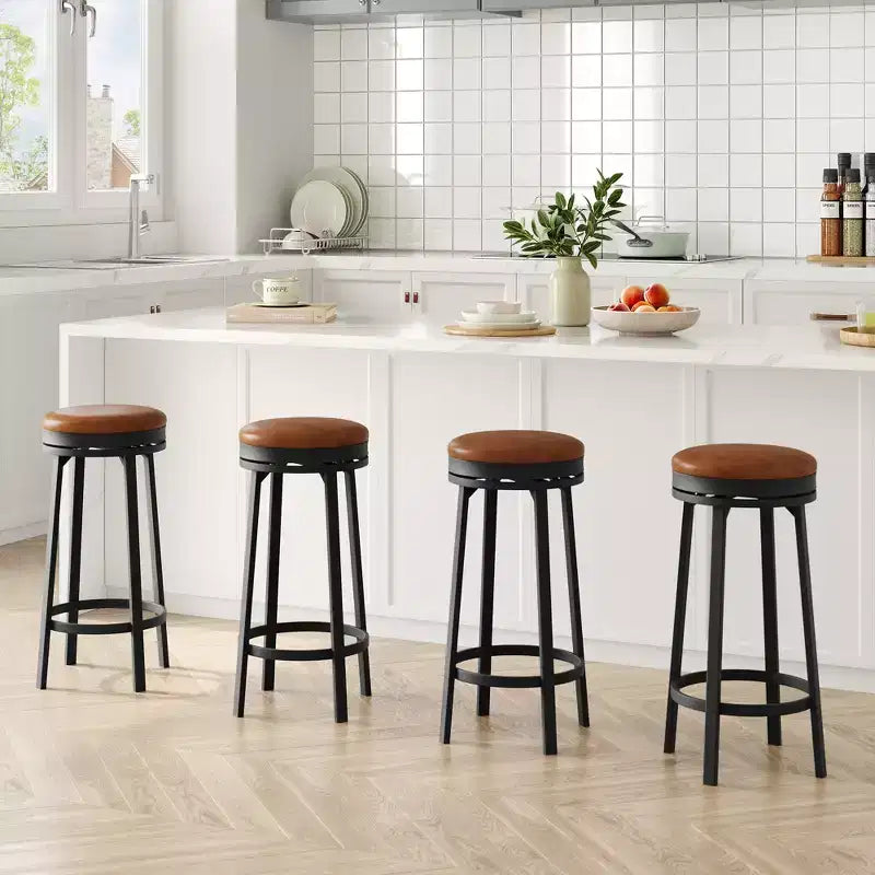 Tabouret de bar pivotant sans dossier de 76 cm avec repose-pieds, revêtement en cuir PU et cadre en métal pour îlot de cuisine