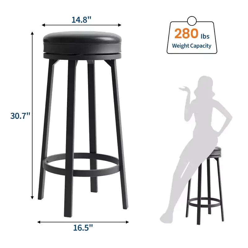 Tabouret de bar pivotant sans dossier de 76 cm avec repose-pieds, revêtement en cuir PU et cadre en métal pour îlot de cuisine
