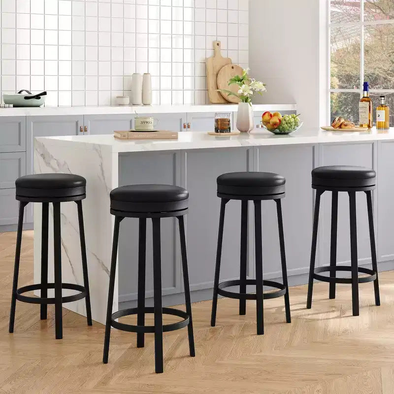 Tabouret de bar pivotant sans dossier de 76 cm avec repose-pieds, revêtement en cuir PU et cadre en métal pour îlot de cuisine