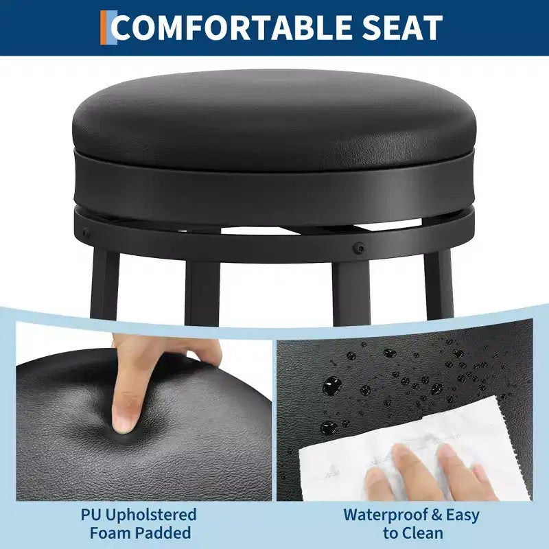Tabouret de bar pivotant sans dossier de 76 cm avec repose-pieds, revêtement en cuir PU et cadre en métal pour îlot de cuisine