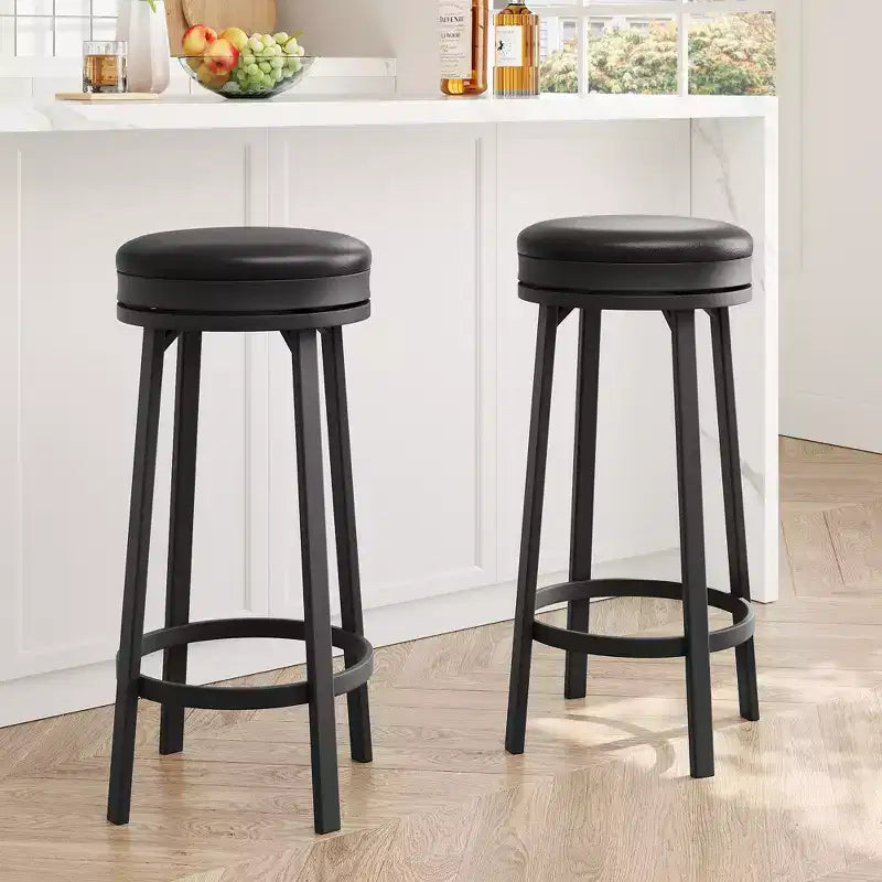 Tabouret de bar pivotant sans dossier de 76 cm avec repose-pieds, revêtement en cuir PU et cadre en métal pour îlot de cuisine