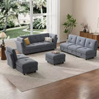 Canapé modulable 91, canapé d'angle Cloud avec 9 assises profondes, 9 places avec rangement et méridienne, canapé en velours en U, pour salon, bleu