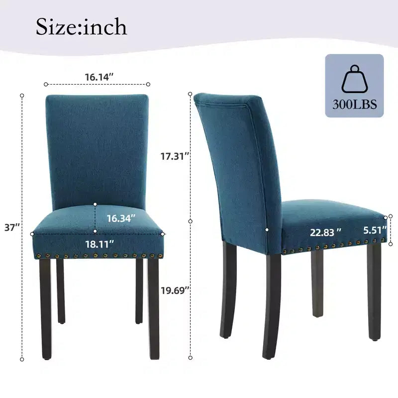 Lot de 2 chaises de salle à manger, ensemble de chaises de salle à manger rembourrées avec clous décoratifs/pieds en bois et coussins. Chaises de salon modernes