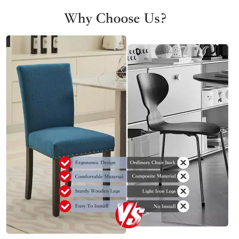 Lot de 2 chaises de salle à manger, ensemble de chaises de salle à manger rembourrées avec clous décoratifs/pieds en bois et coussins. Chaises de salon modernes
