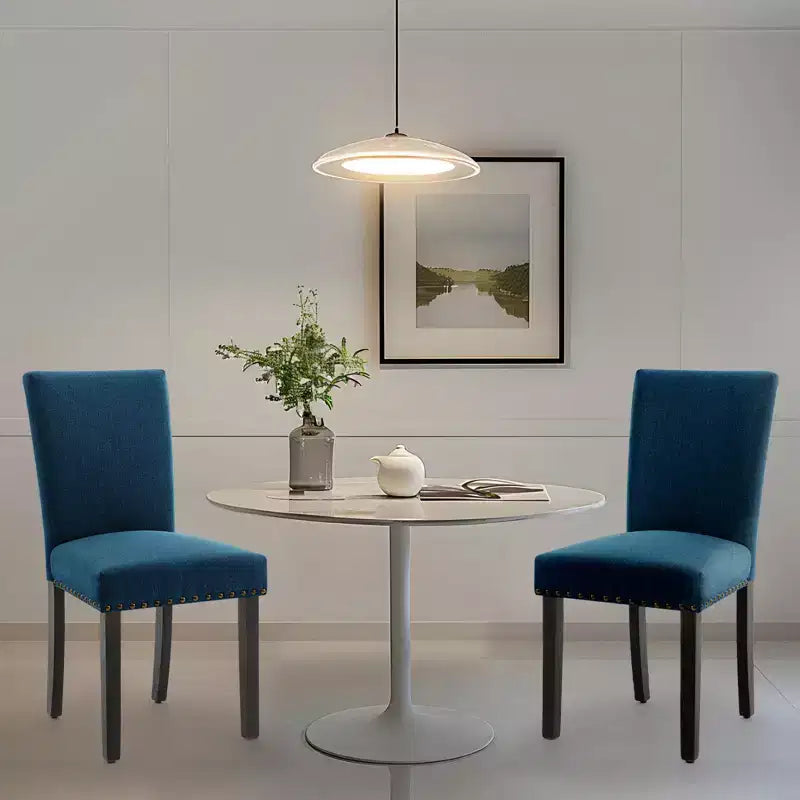 Lot de 2 chaises de salle à manger, ensemble de chaises de salle à manger rembourrées avec clous décoratifs/pieds en bois et coussins. Chaises de salon modernes