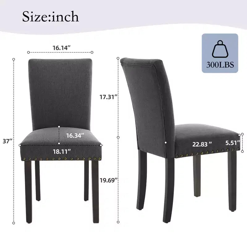 Lot de 2 chaises de salle à manger, ensemble de chaises de salle à manger rembourrées avec clous décoratifs/pieds en bois et coussins. Chaises de salon modernes