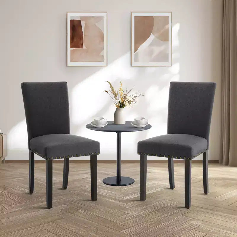 Lot de 2 chaises de salle à manger, ensemble de chaises de salle à manger rembourrées avec clous décoratifs/pieds en bois et coussins. Chaises de salon modernes