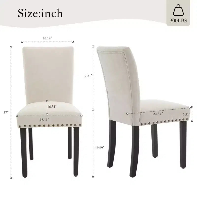 Lot de 2 chaises de salle à manger, ensemble de chaises de salle à manger rembourrées avec clous décoratifs/pieds en bois et coussins. Chaises de salon modernes
