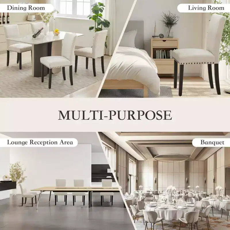 Lot de 2 chaises de salle à manger, ensemble de chaises de salle à manger rembourrées avec clous décoratifs/pieds en bois et coussins. Chaises de salon modernes