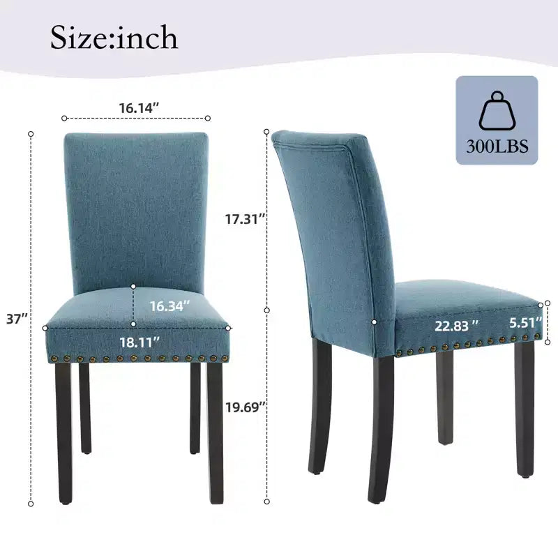 Lot de 2 chaises de salle à manger, ensemble de chaises de salle à manger rembourrées avec clous décoratifs/pieds en bois et coussins. Chaises de salon modernes