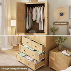 Armoire de rangement à 2 portes pour chambre à coucher, penderie, armoire de rangement en bois à 3 tiroirs, grande capacité de rangement