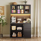 71 Kitchen Corner Pantry Cabinet,Storage Cabinet with Doors and Shelves Adjustable, Kitchen Storage Hutch with Microwave Shelf