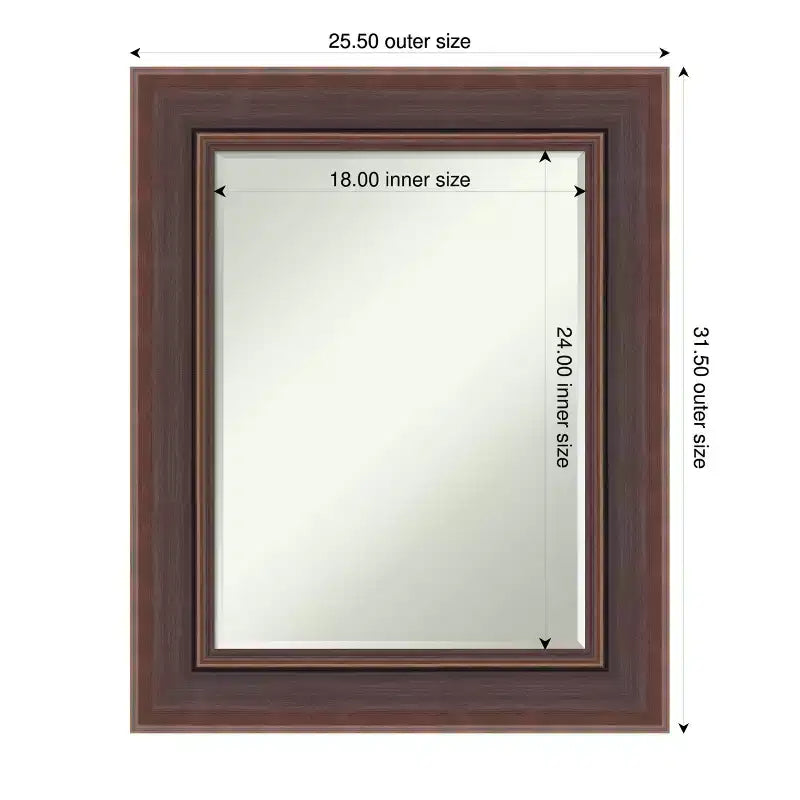 Miroir mural de salle de bain Amanti Art Moab Bronze biseauté 31,5 x 25,5 po