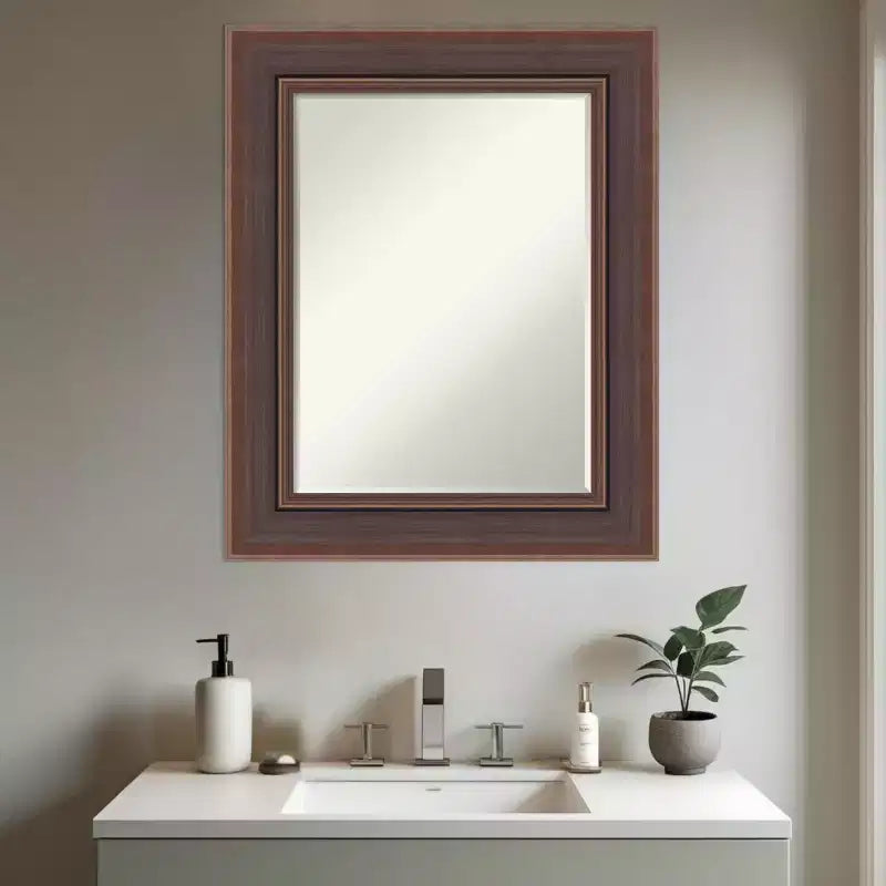 Miroir mural de salle de bain Amanti Art Moab Bronze biseauté 31,5 x 25,5 po