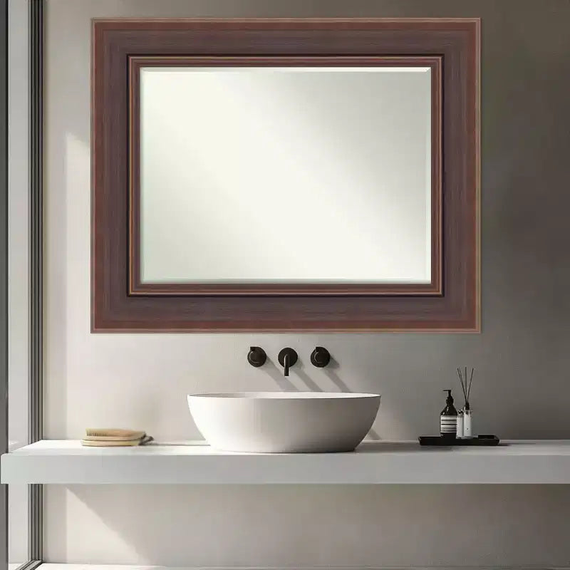 Miroir mural de salle de bain Amanti Art Moab Bronze biseauté 31,5 x 25,5 po