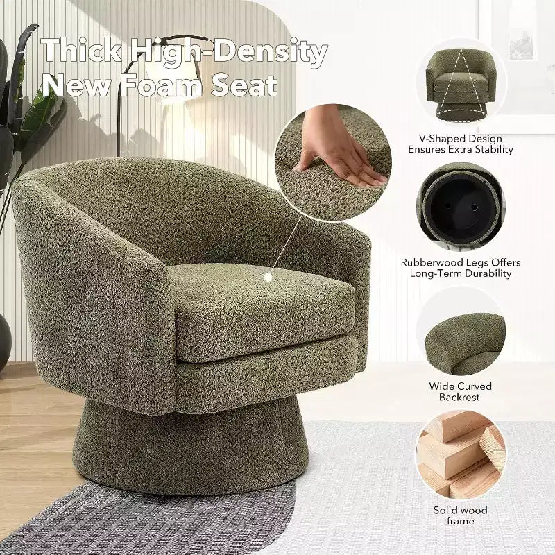 Fauteuil pivotant 360° Modern, en chenille douce et ronde, Fauteuil rond simple avec accoudoirs, pour salon