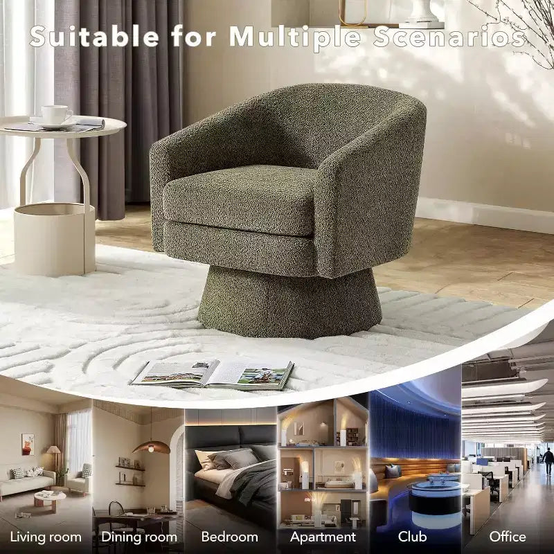 Fauteuil pivotant 360° Modern, en chenille douce et ronde, Fauteuil rond simple avec accoudoirs, pour salon