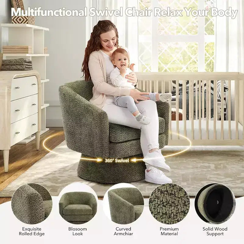 Fauteuil pivotant 360° Modern, en chenille douce et ronde, Fauteuil rond simple avec accoudoirs, pour salon