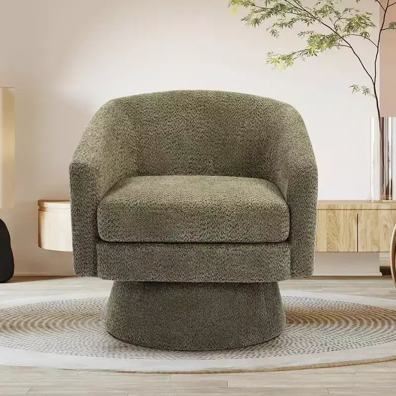 Fauteuil pivotant 360° Modern, en chenille douce et ronde, Fauteuil rond simple avec accoudoirs, pour salon